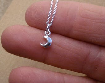 Tiny crescent moon necklace - Waxing moon - Dainty sterling silver moon necklace - Photo NOT actual size