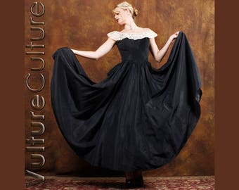 Vintage 40s 50s PinUp Dress FRED PERLBERG Off Shoulder Formal Ball Gown M