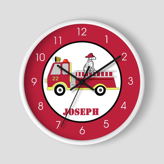 Fire Engine Firefighter Firetruck Boys Room Wall Clock / Firetruck