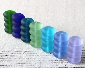 15% OFF Sea Glass Rondelle - Cultured Seaglass Beads - Jewelry Making Supply - Frosted Glass Bead - Assortment - 28pc - 12x5mm