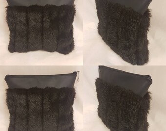 Faux fur and vinyl with silk lining clutch bag