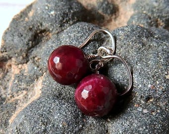 Garnet Red Tigers Eye Earrings Ruby Red Earrings Red Dangle Earrings Marsala Gemstone Drops Burgundy Wine Stone Earrings Sterling Silver