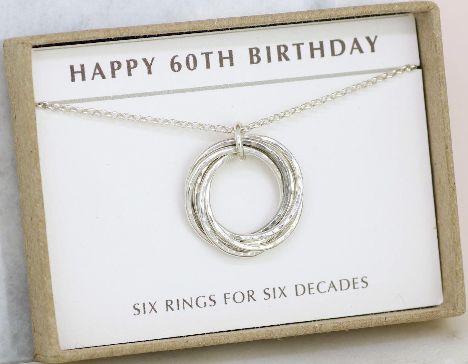 60th birthday gift 60th gift for her silver 6 interlocking