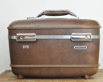 Vintage Brown Train Case American Tourister Milk Chocolate Brown Retro Luggage Traincase Makeup Toiletry Cases
