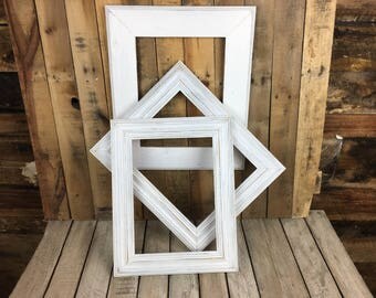 ON SALE - White Picture Frame Set of 3, Rustic Set, 1- 10x14, 2- 11x14 Photo Frame, Gallery Frame Set, Lot 303