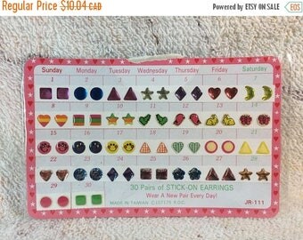 15% OFF 10 Percent OFF Vintage 90s Girls Stick on Earrings New Old Stock Earring Stickers 1994 Retro Cute Deadstock Unused