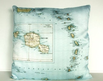 SALE SALE SALE Map print pillow/ Tahiti map print cushion/ Decorative pillow, map cushion, 16x 16 inch cushion, throw pillow, cushion cover
