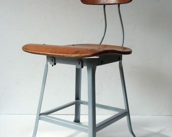 Vintage Industrial Stool / Industrial Chair / Metal and Wood Stool / Shop Stool / Machine Age Chair / Studio Stool / Work Stool / Industrial