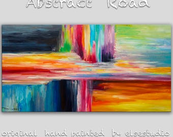 Sale Original Abstract Painting Wall Art Oil Painting 48"x24" Canvas Original Modern Home Deco, Wall Hanging, Abstract Colors by Tim Lam