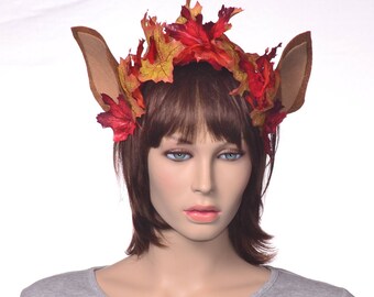 Autumn Fairy Headband with Fawn Ears and Leaves