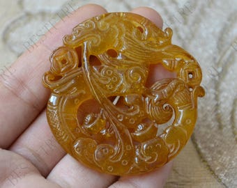 Carved dragon Jade Pendant,Double Face Phoenix Jade Pendant Amulet Talisman,Jade Necklace Pendant Jewerly,Jade Charm