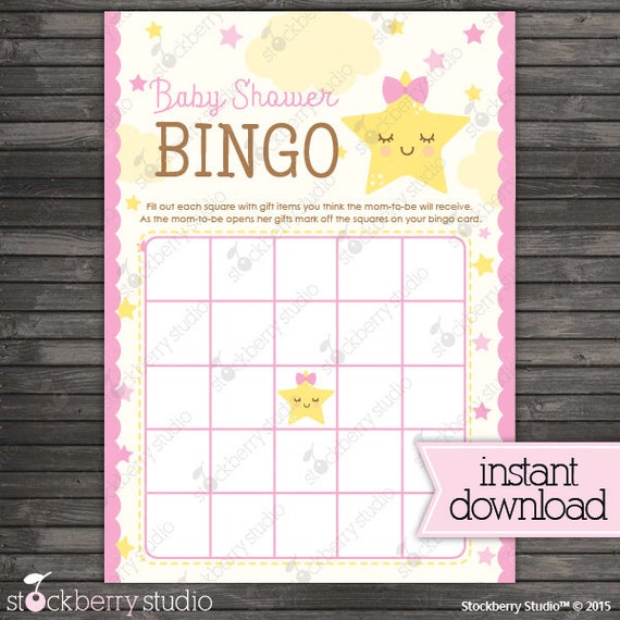 Twinkle Twinkle Little Star Baby Shower BINGO Game - Girl Baby Shower Games Printable - Instant Download - Pink Baby Shower Games Il_570xn