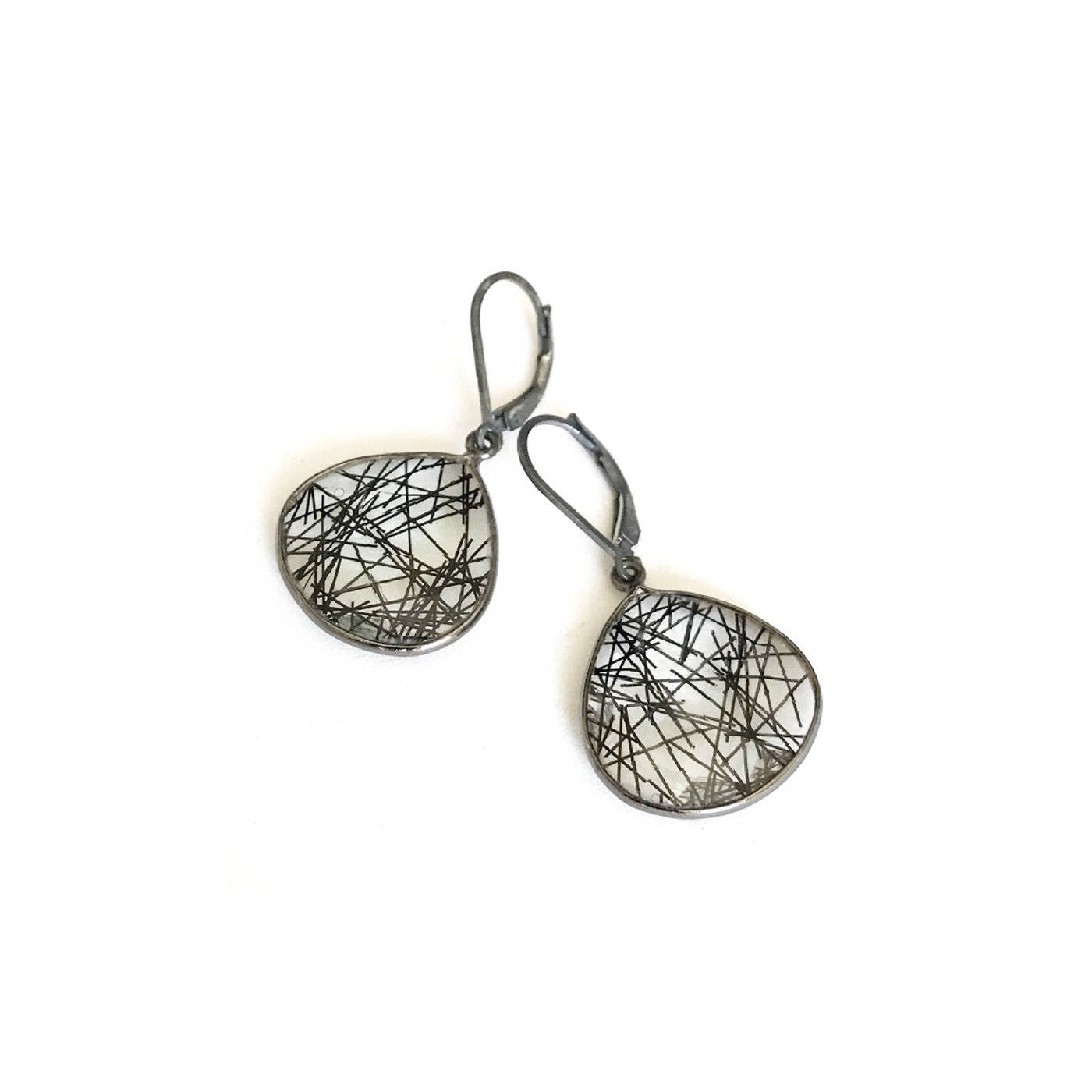 Black Rutilated Quartz Earrings Rutilated Quartz