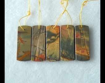 5 PCS Multi Color Picasso Jasper Pendant Beads Set,33x13x3mm,18.42g(f0192)