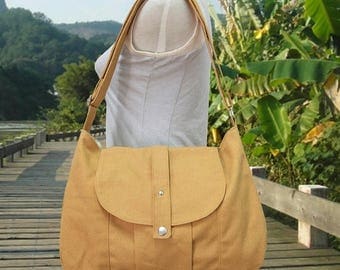 On Sale 20% off yellow cotton canvas bag / messenger bag / shoulder bag / everyday bag / diaper bag / cross body bag - 6 pockets