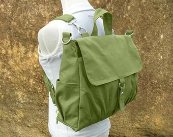 On Sale 20% off Grass green bag, canvas backpack, canvas rucksack, travel bag, school bag, diaper bag, bags for women