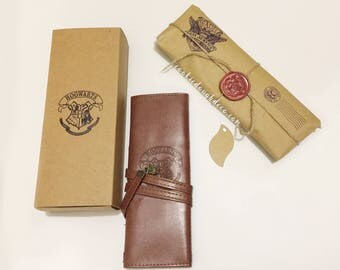 FREE P&P - Harry Potter inspired Faux Leather makeup brush roll + Gift Box (gift wrap paper option)