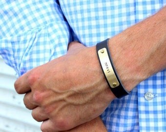 Men's Leather Personalized Dark Brown Custom Adjustable Bracelet. Christmas, Birthday, Father's Day, New Dad gift. Names or dates.