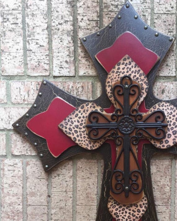 Wood Cross Wall Cross Leopard Red Extra Extra Large Red