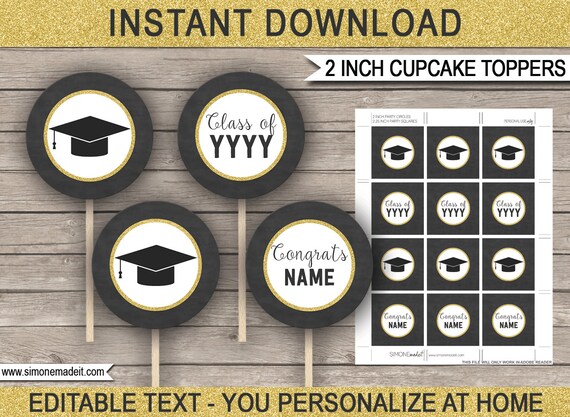 Printable Graduation Cupcake Toppers Graduation Party Decorations 