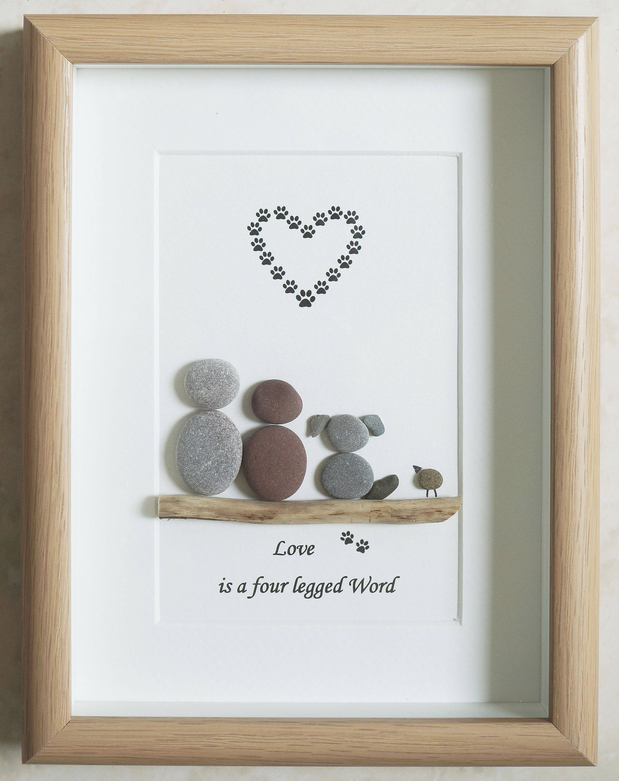Pebble Art framed Picture Couple & Dog Love is a four