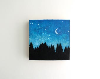 Night Sky Painting: Original Acrylic Painting of Full Moon and