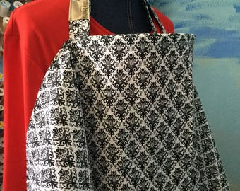 Breastfeeding nursing cover up apron like hooter hider black white damask