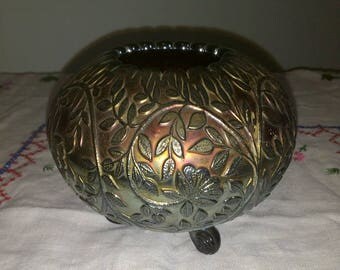 Vintage Carnival Glass Footed Bowl Iridescent Color With Purple Vase 1930's
