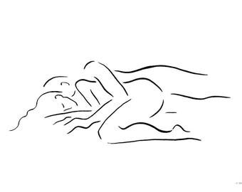 Line art nude sketch. Minimalist erotic ink drawing. Black and white wall art for bedroom. A3 - 11.7 x 16.5