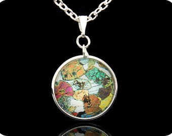 Geology Pendant - Science Jewellery - Peridotite from Ardnamurchan, Scotland rock thin section (P42) - Geology Jewellery - Geologist Gift