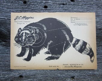 Vintage J.C. Higgins Raccoon Target Coon - Paper Target No. 3 Sears Shooting target - Vintage rifle target - Hunting target Rustic Decor