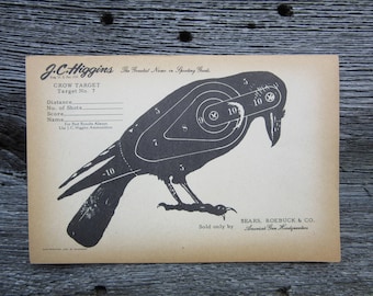 Vintage J.C. Higgins Shooting Target CROW Paper Target No. 7 Sears Shooting target - Vintage rifle target - Hunting target Rustic Decor