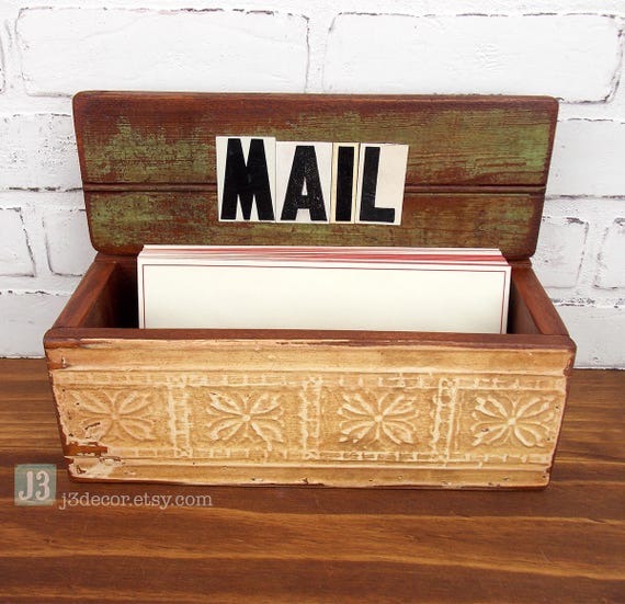 Home Mail Organizer Box Wall Hanger or Table Cream and Olive