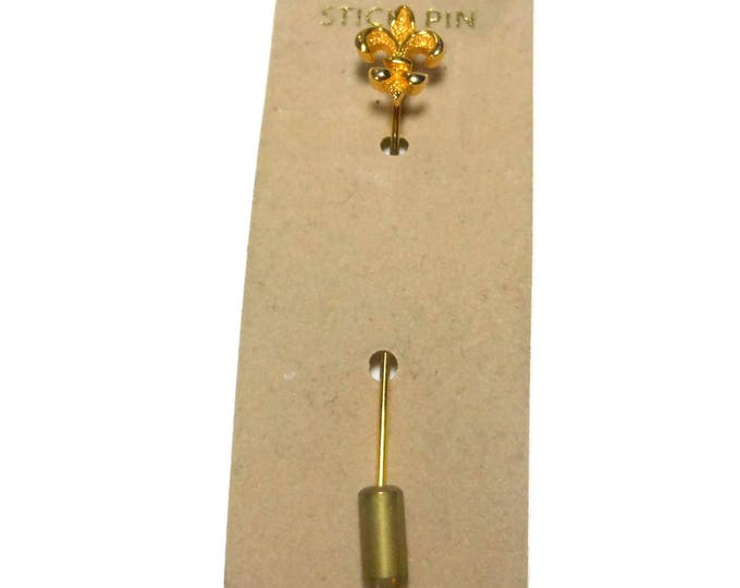 Fleur de lis lapel stick pin, flower of the lily, gold pin, represent French royalty, signifies perfection, light and life, tie pin, vintage