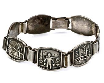 Netherlands Souvenir, Vintage Holland Bracelet, Sterling Link Chain Bracelet, Nautical Dutch Jewelry, Ethnic Holland Bracelet, vintage 60s