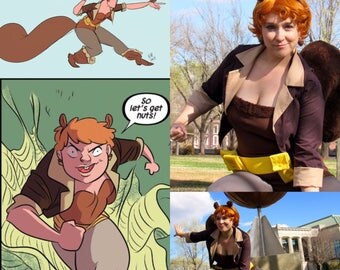 Squirrel Girl Cosplay Set - Tail, Utility Belt, Headband with Ears, Acorn Earrings