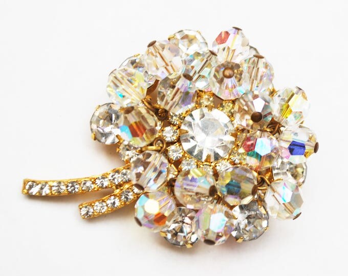 Juliana Flower Brooch - dangling Ice clear Crystal Rhinestone - D and E confirmed pin