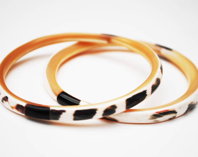 Boho Glass Bangles- Creamy white brown -lot of two bracelets