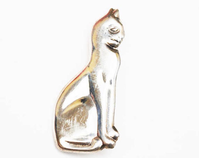 Sterling Cat brooch pendant - Silver feline figurine pin