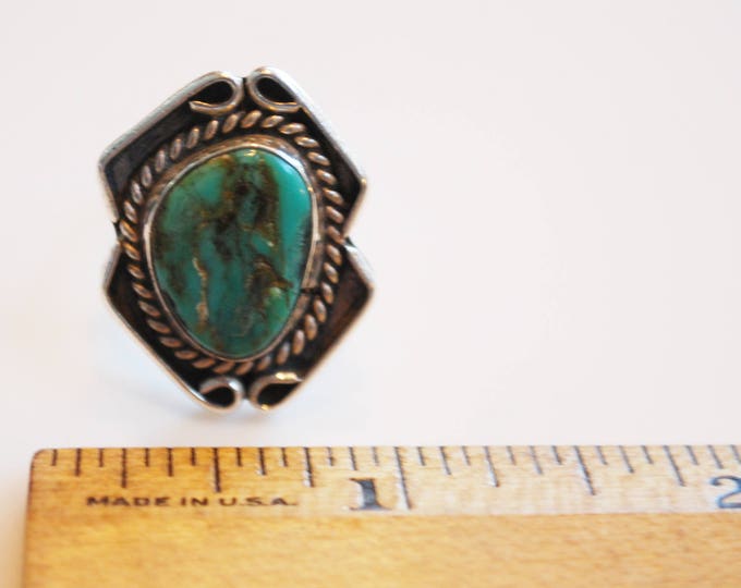 Sterling Blue Turquoise Ring - size 6 3/4 - native American- Old Pawn - southwestern