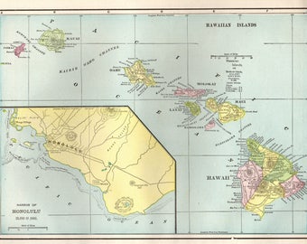 Vintage hawaii map | Etsy