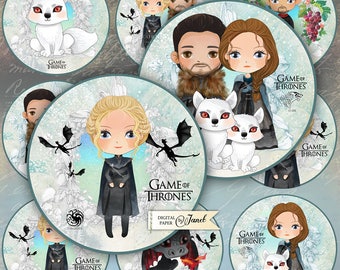 Game of Thrones - 2.5 inch circles - set of 12 - digital collage sheet - pocket mirrors, tags, scrapbooking, cupcake toppers