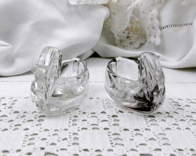 Vintage Glass Duck Salt and Pepper Serving Vessels Glass Spoon with Wooden and Metal Tray From France, French Salt N Pepper Tableware