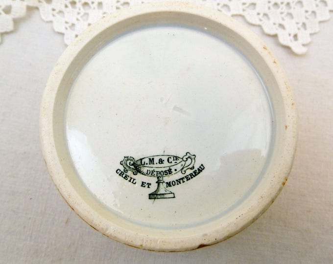 Small Antique French White Glazed Confit Pot by Creil et Montereau Faience, Earthenware Pate Rillette Bowl, Ceramic Shabby Chic French Decor
