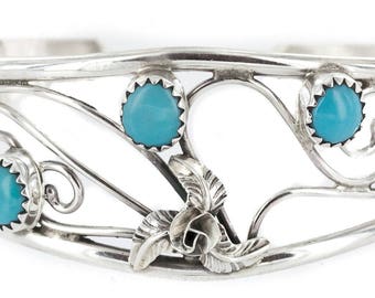 Delicate 300Tag Authentic Navajo .925 Sterling Silver Natural Arizona Sleeping Beauty Turquoise Native American Bracelet Native-Bay 12947-2