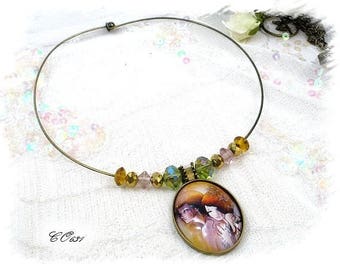 large Medallion Choker necklace bronze and green CO631