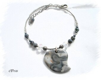 ethnic CO195 gray Jasper Heart Necklace