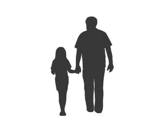 father daughter silhouette dad daddy fathers day embroidery machine design