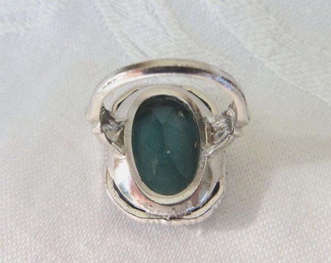 Sterling Spinel Ring, Blue Faceted Stone, Vintage Sterling Silver Ring, Size 3.75