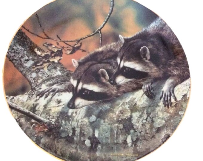 Raccoon Woodland Creatures, Rustic Wall Decor, Vintage Wall Decor, Housewarming Gift, Carl Brenders Raccoons, Our Woodland Friends